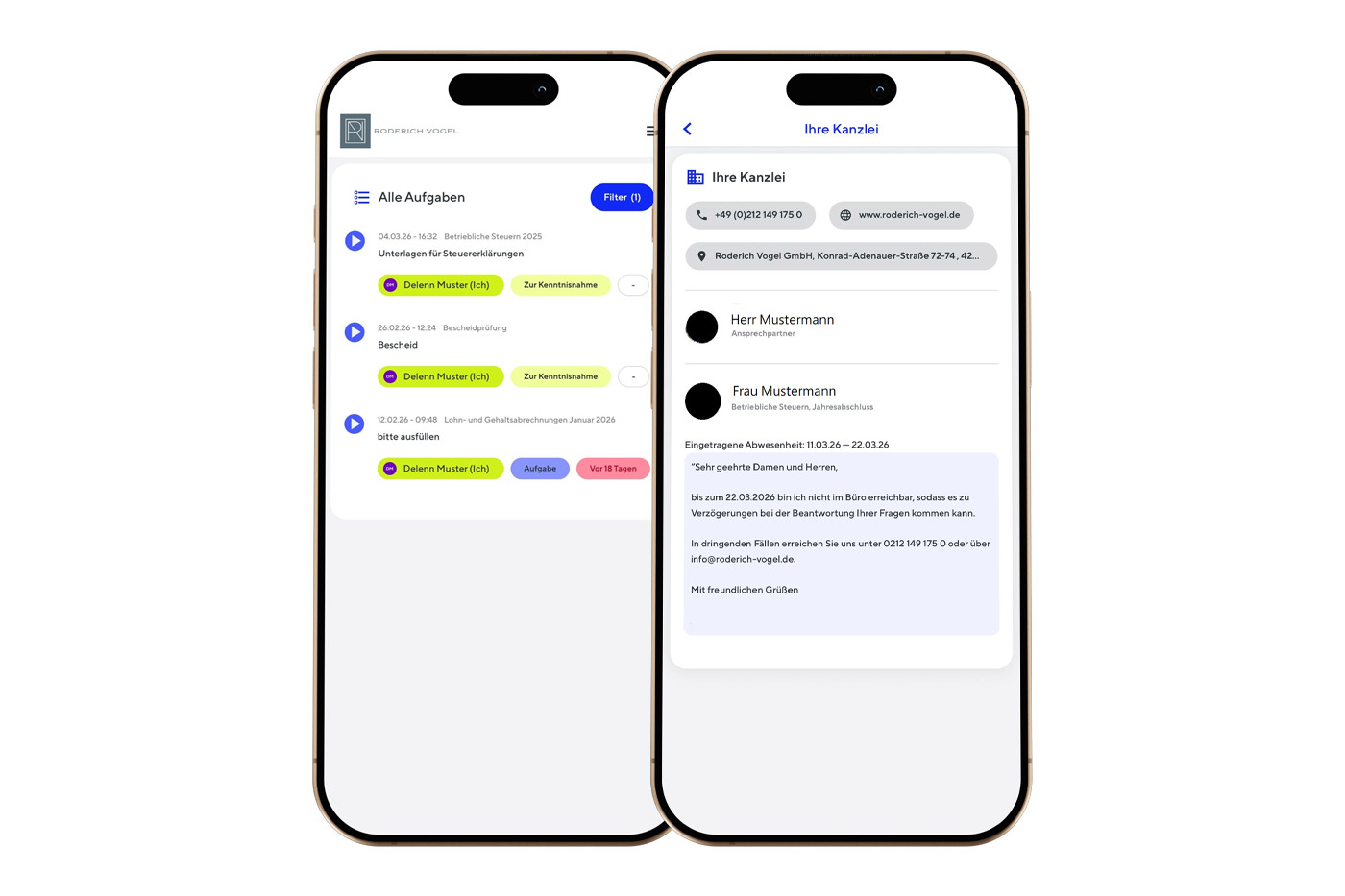 Mobile Ansicht des Mandantenportals / App