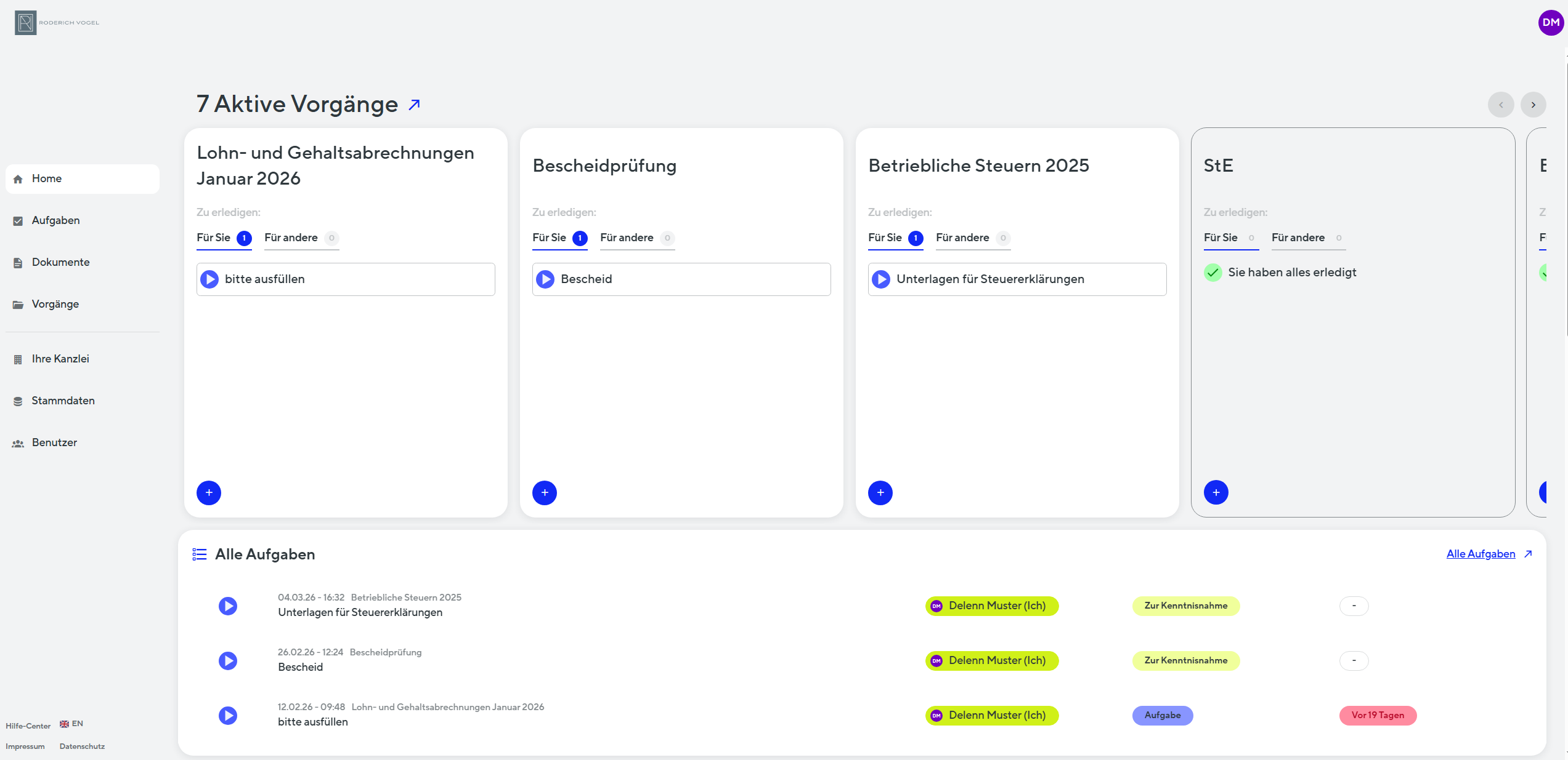 Screenshot aus dem Mandantenportal
